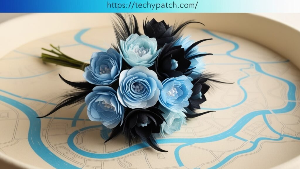 Ice Blue and Black Flower Bouquet Comacity Map