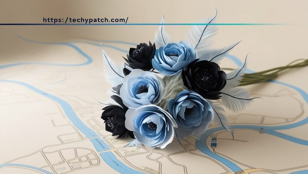 Ice Blue and Black Flower Bouquet Comacity Map